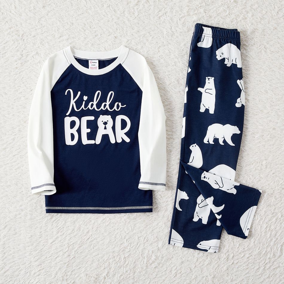 Christmas Family Matching Bear & Letter Print Raglan-sleeve Pajamas Sets (Flame Resistant) Tibetanblue big image 13