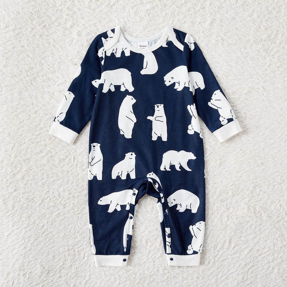 Christmas Family Matching Bear & Letter Print Raglan-sleeve Pajamas Sets (Flame Resistant) Tibetanblue big image 15