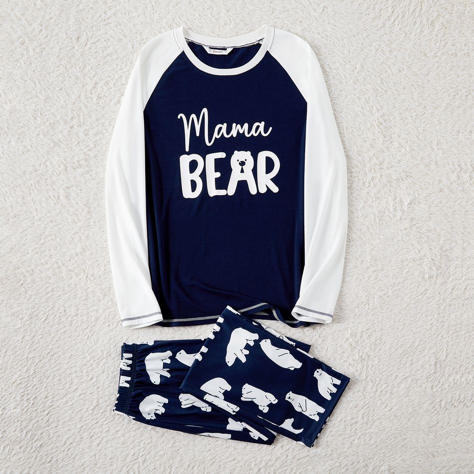 Christmas Family Matching Bear & Letter Print Raglan-sleeve Pajamas Sets (Flame Resistant) Tibetanblue big image 11