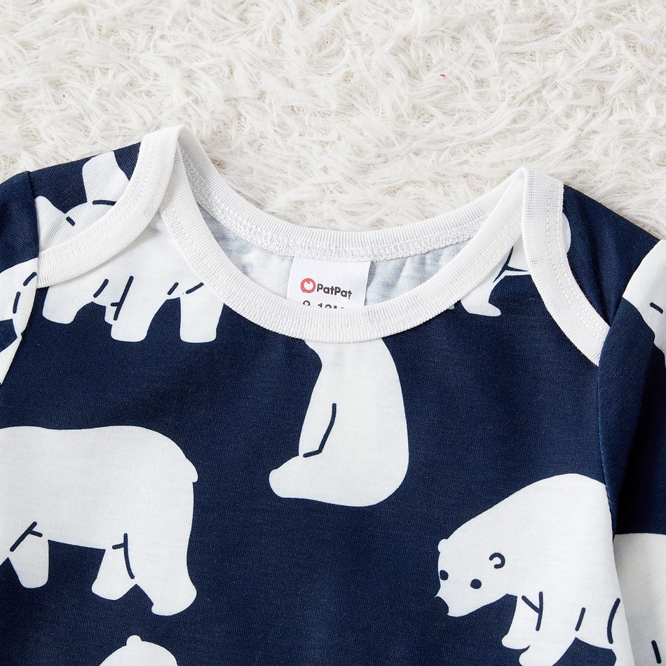 Christmas Family Matching Bear & Letter Print Raglan-sleeve Pajamas Sets (Flame Resistant) Tibetanblue big image 16