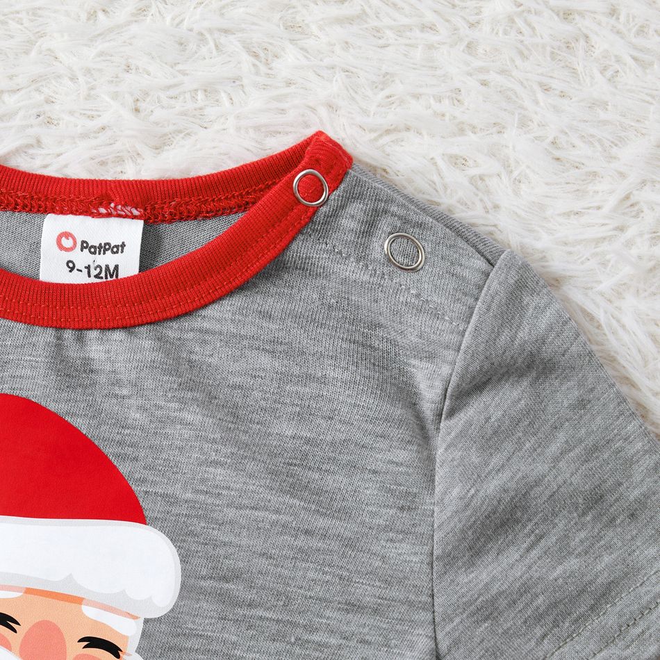 Christmas Family Matching Santa & Letter Print Short-sleeve Red Plaid Pajamas Sets (Flame Resistant) flowergrey big image 10