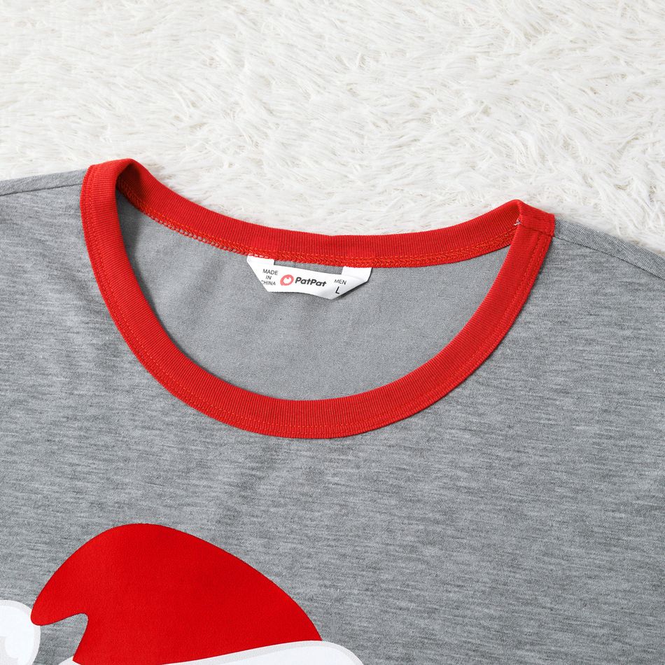 Christmas Family Matching Santa & Letter Print Short-sleeve Red Plaid Pajamas Sets (Flame Resistant) flowergrey big image 3