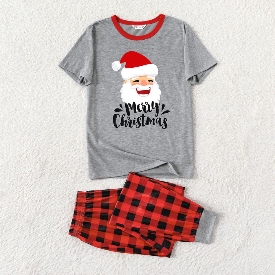 Christmas Family Matching Santa & Letter Print Short-sleeve Red Plaid Pajamas Sets (Flame Resistant) flowergrey big image 7