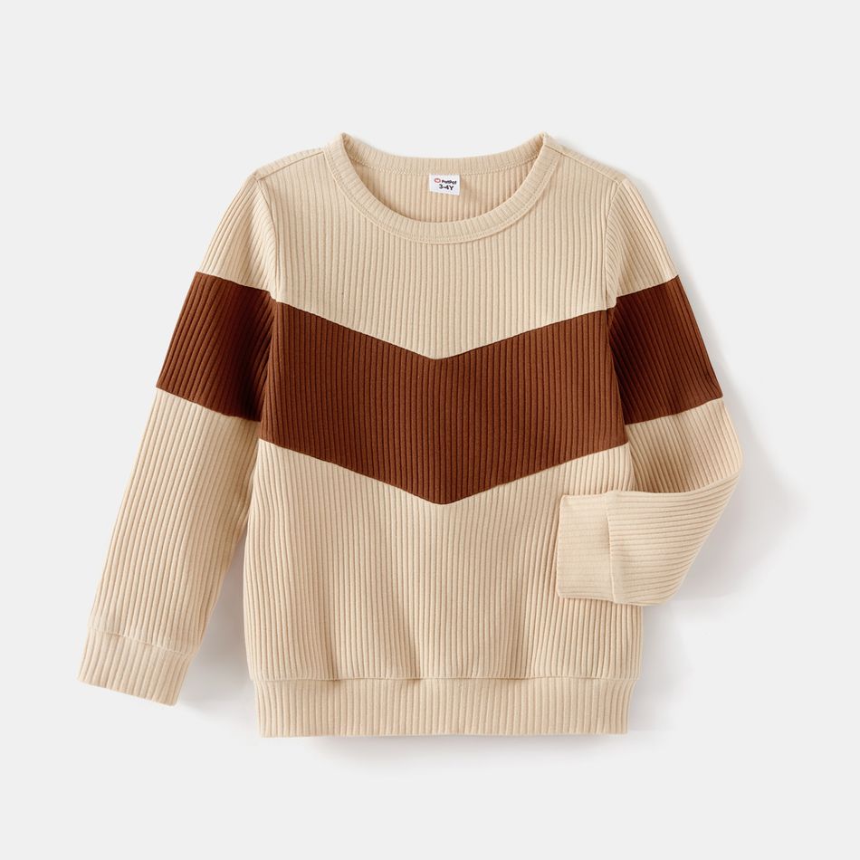 Family Matching Allover Print Mock Neck Long-sleeve Button Front Midi Dresses and Colorblock Rib Knit Tops Sets Apricot big image 10