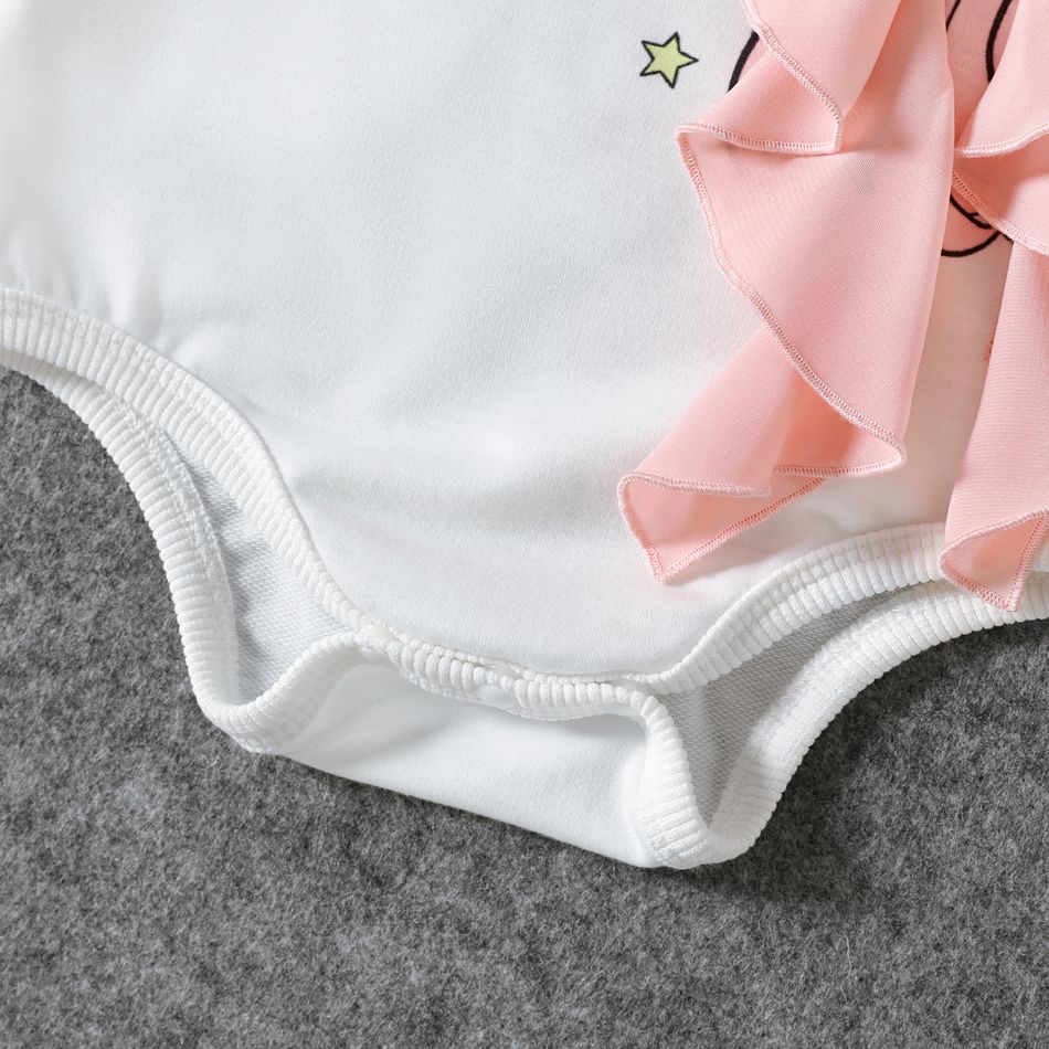 Mommy and Me Unicorn Print Spliced Layered Ruffle Trim Long-sleeve Sweatshirts White big image 10