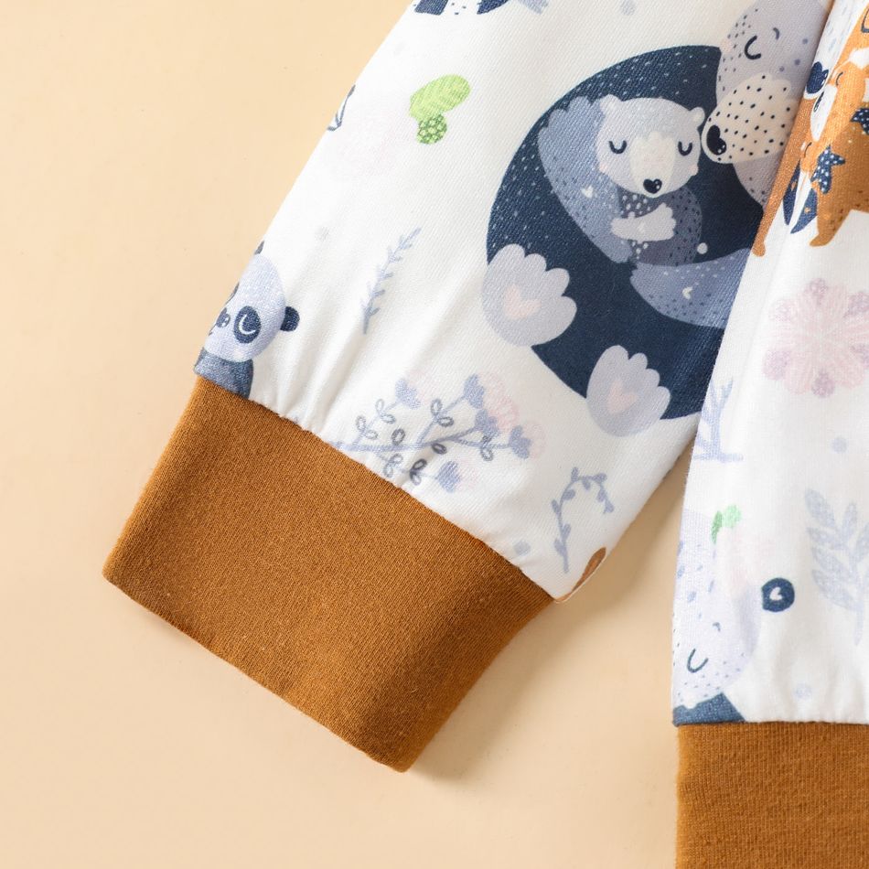 2pcs Baby Boy 95% Cotton Solid Sweatpants and Allover Animal Print Long-sleeve Sweatshirt Set Brown big image 4