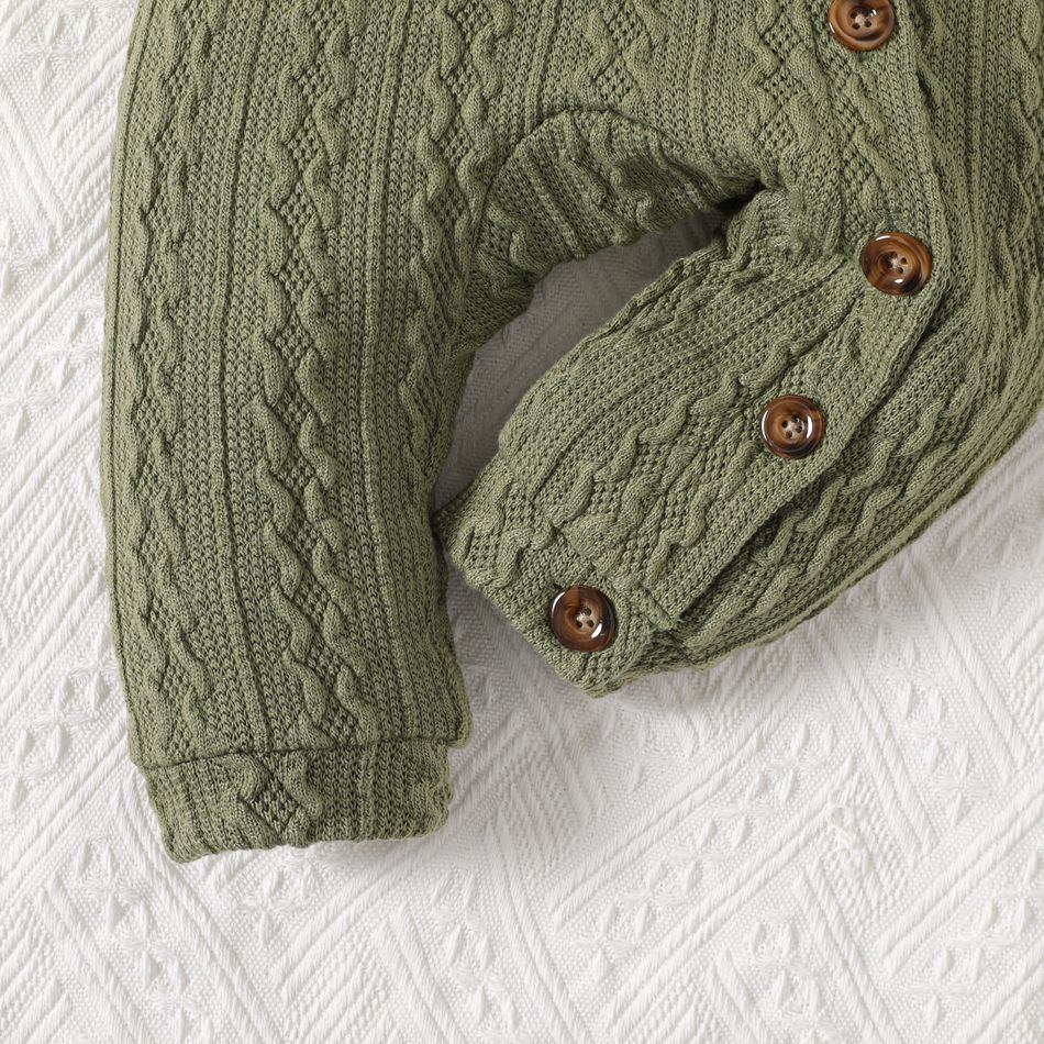 Baby Boy Rainbow Detail Sherpa Fleece Collar Spliced Long-sleeve Button Front Cable Knit Jumpsuit Army green big image 6