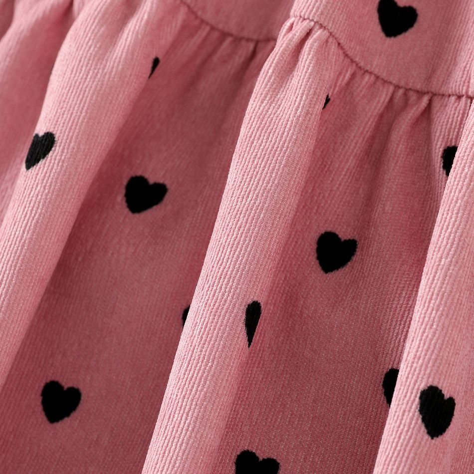 Kid Girl Valentine's Day Heart Print Ruffle Collar Long-sleeve Pink Dress Pink big image 4