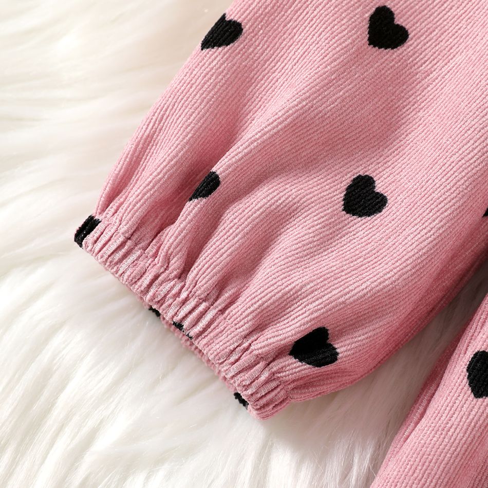 Kid Girl Heart Print Ruffle Collar Long-sleeve Pink Dress Pink