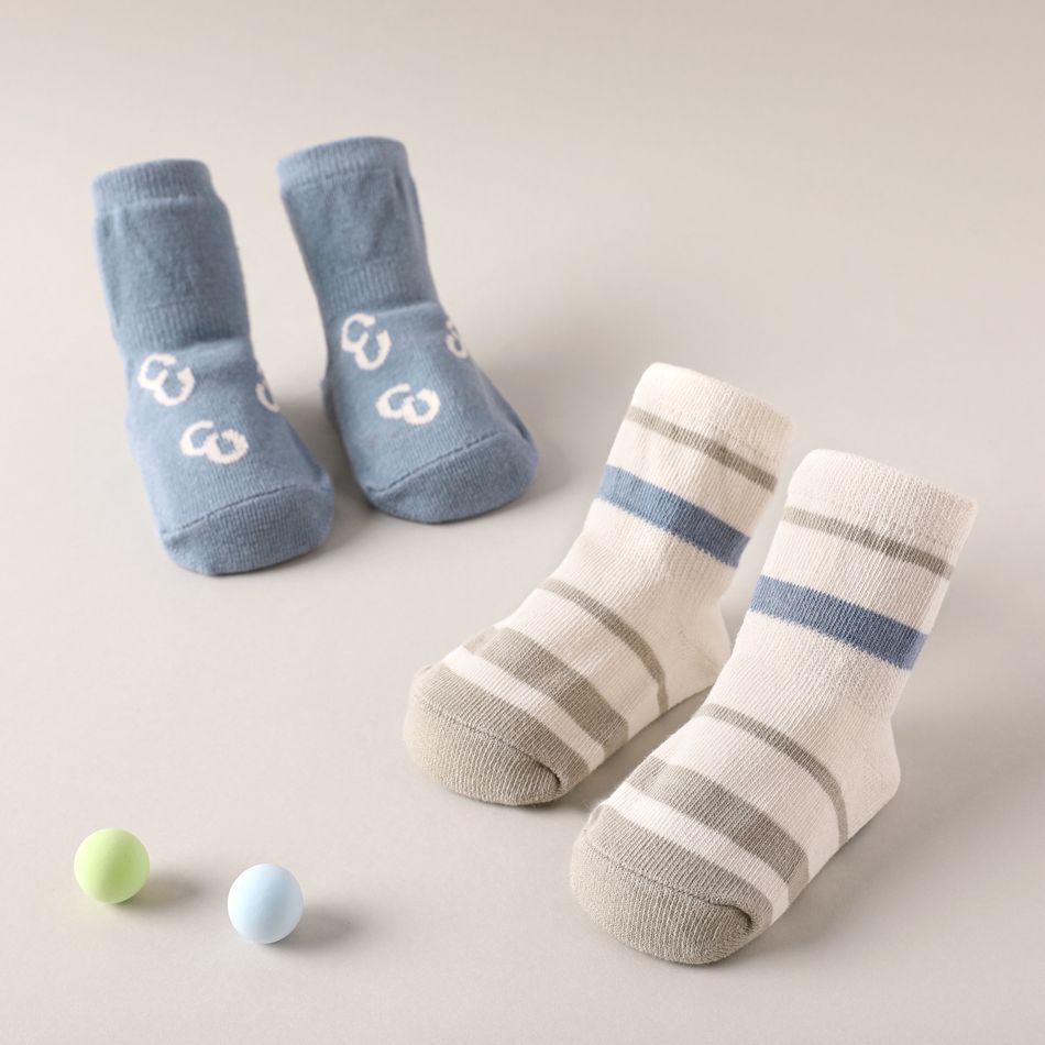 2-pairs Baby / Toddler Cartoon Pattern Non-slip Grip Socks Blue big image 4