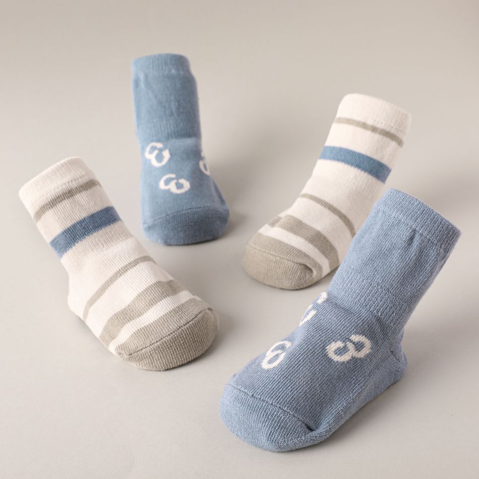 2-pairs Baby / Toddler Cartoon Pattern Non-slip Grip Socks Blue big image 5