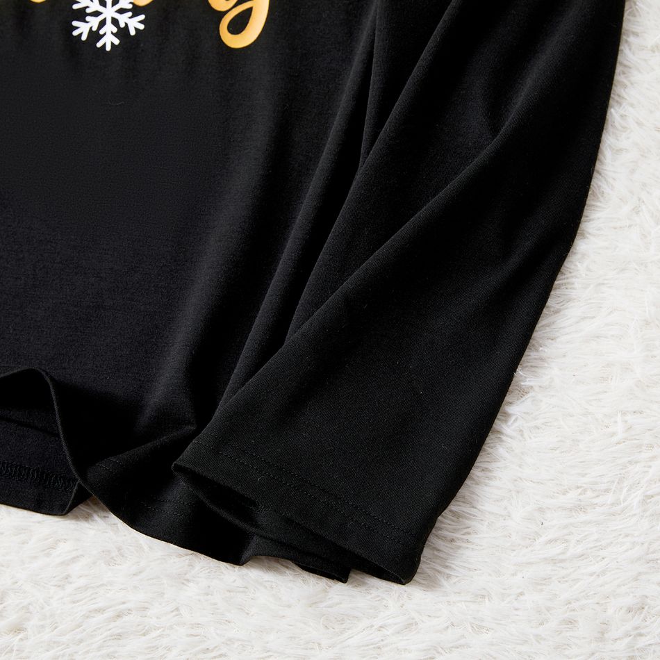 Christmas Family Matching Deer & Letter Print Black Long-sleeve Pajamas Sets (Flame Resistant) Black big image 9