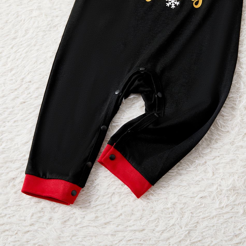 Christmas Family Matching Deer & Letter Print Black Long-sleeve Pajamas Sets (Flame Resistant) Black big image 17