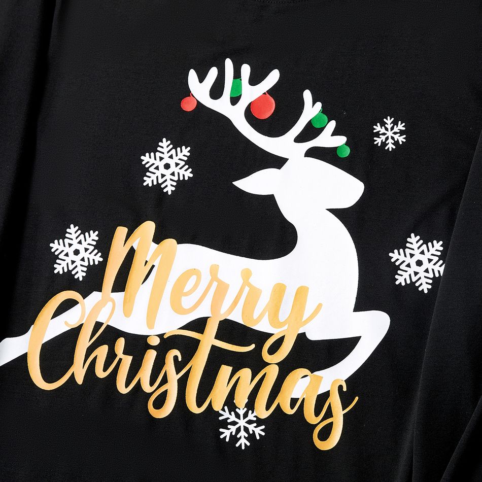 Christmas Family Matching Deer & Letter Print Black Long-sleeve Pajamas Sets (Flame Resistant) Black big image 8