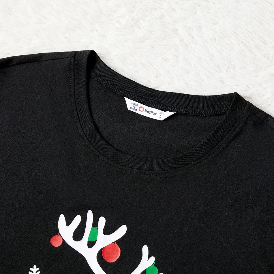 Christmas Family Matching Deer & Letter Print Black Long-sleeve Pajamas Sets (Flame Resistant) Black big image 7