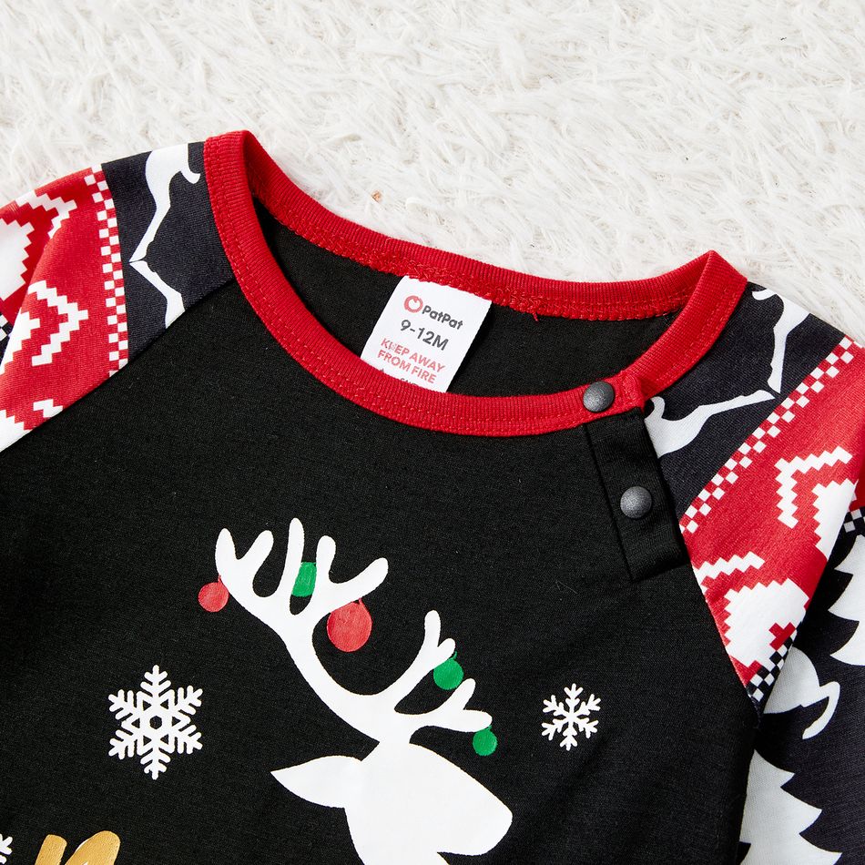 Christmas Family Matching Deer & Letter Print Black Long-sleeve Pajamas Sets (Flame Resistant) Black big image 15