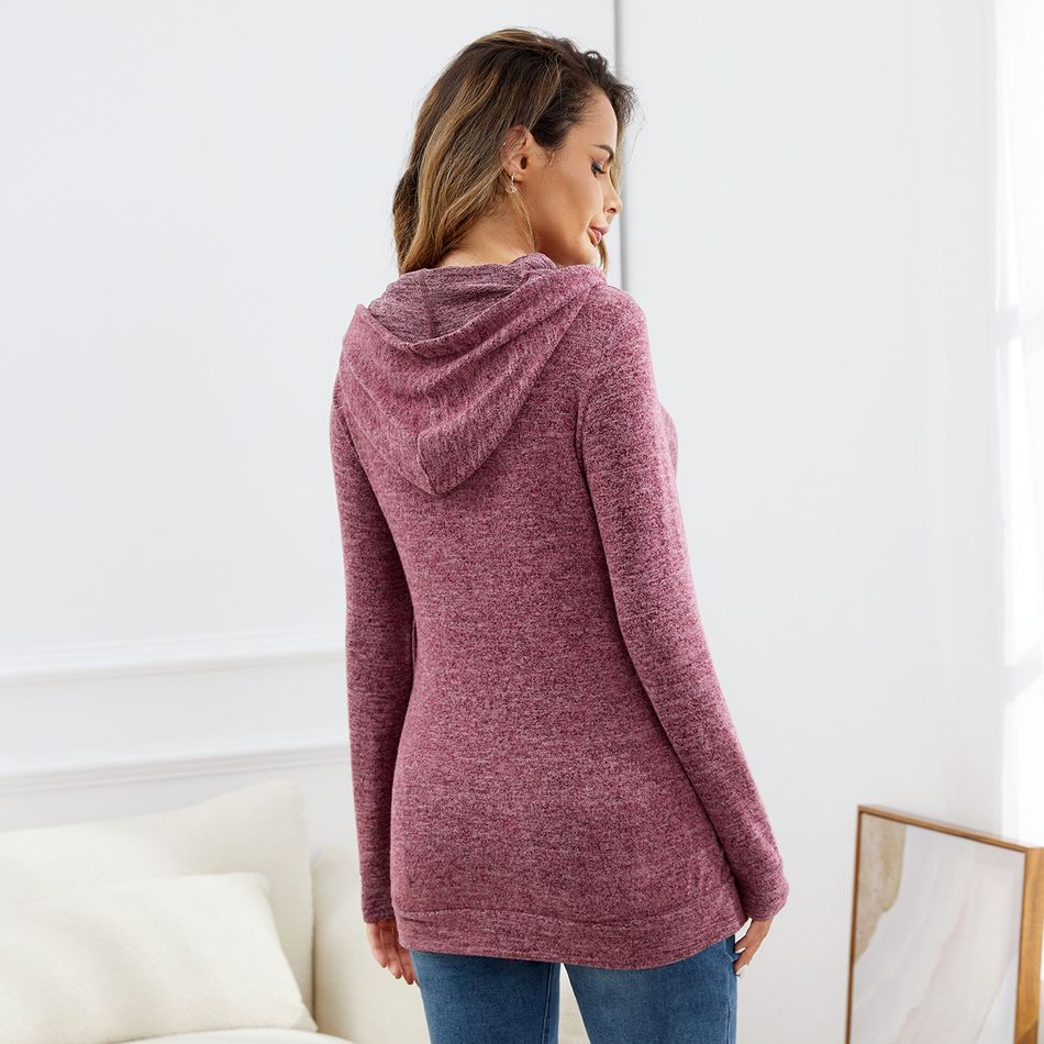 Nursing Solid Kangaroo Pocket Drawstring Hoodie Deep Magenta big image 5