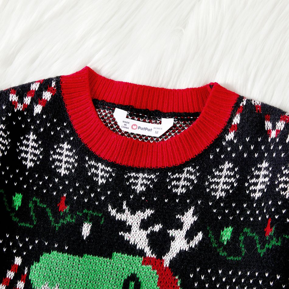 Christmas Dinosaur Graphic Knitted Sweater for Mom and Me Black big image 3