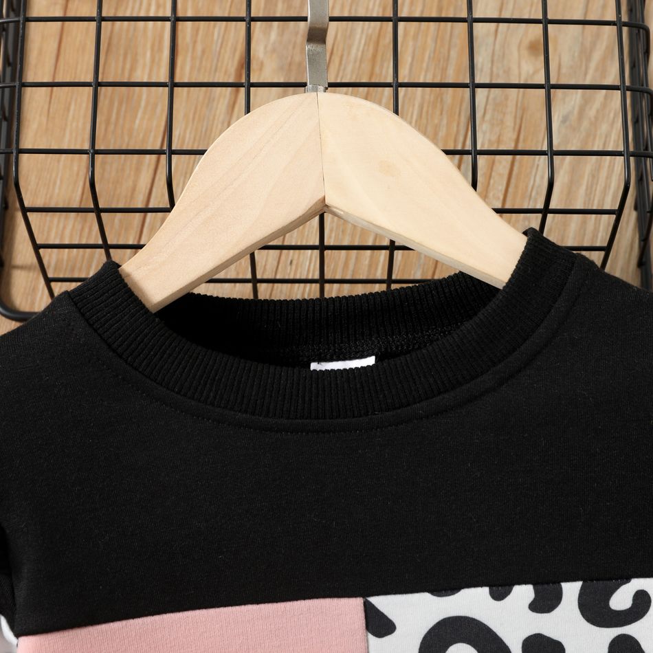 طفلة صغيرة ليوبارد طباعة colorblock تكدرت فستان من النوع الثقيل أسود big image 3