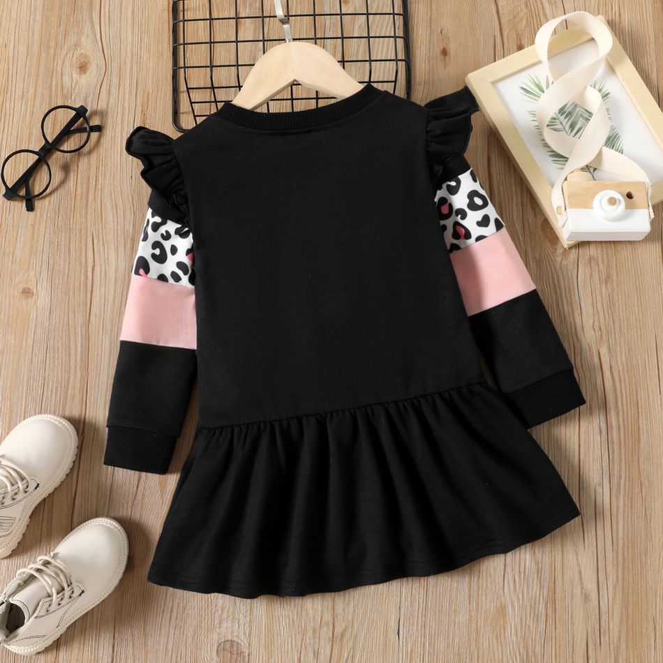 طفلة صغيرة ليوبارد طباعة colorblock تكدرت فستان من النوع الثقيل أسود big image 2