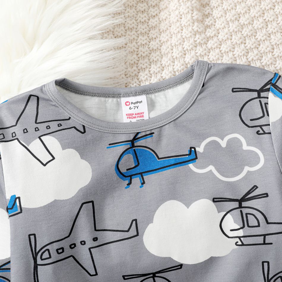 2pcs Kid Boy Helicopter Print Long-sleeve and Pants Pajamas Sleepwear Set Blue grey big image 2