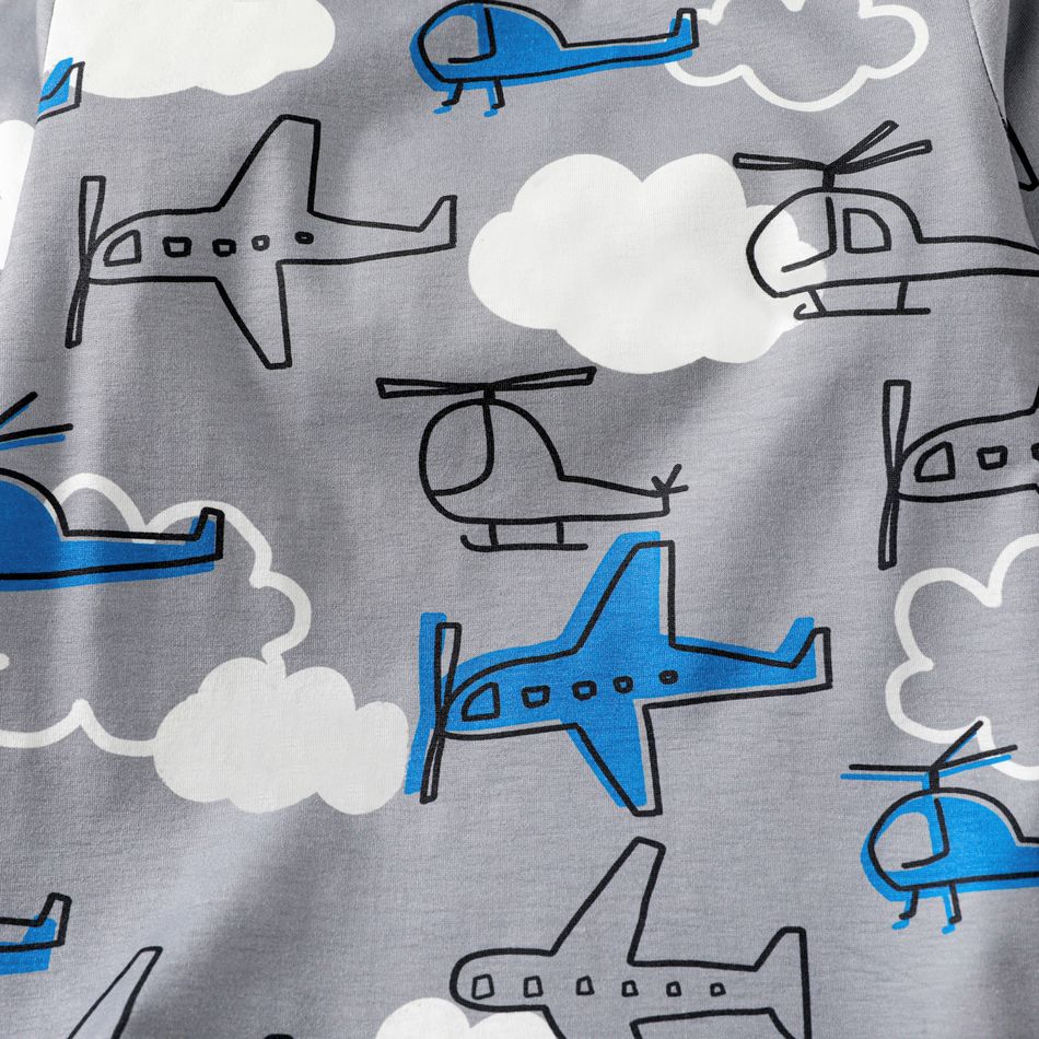 2pcs Kid Boy Helicopter Print Long-sleeve and Pants Pajamas Sleepwear Set Blue grey big image 4