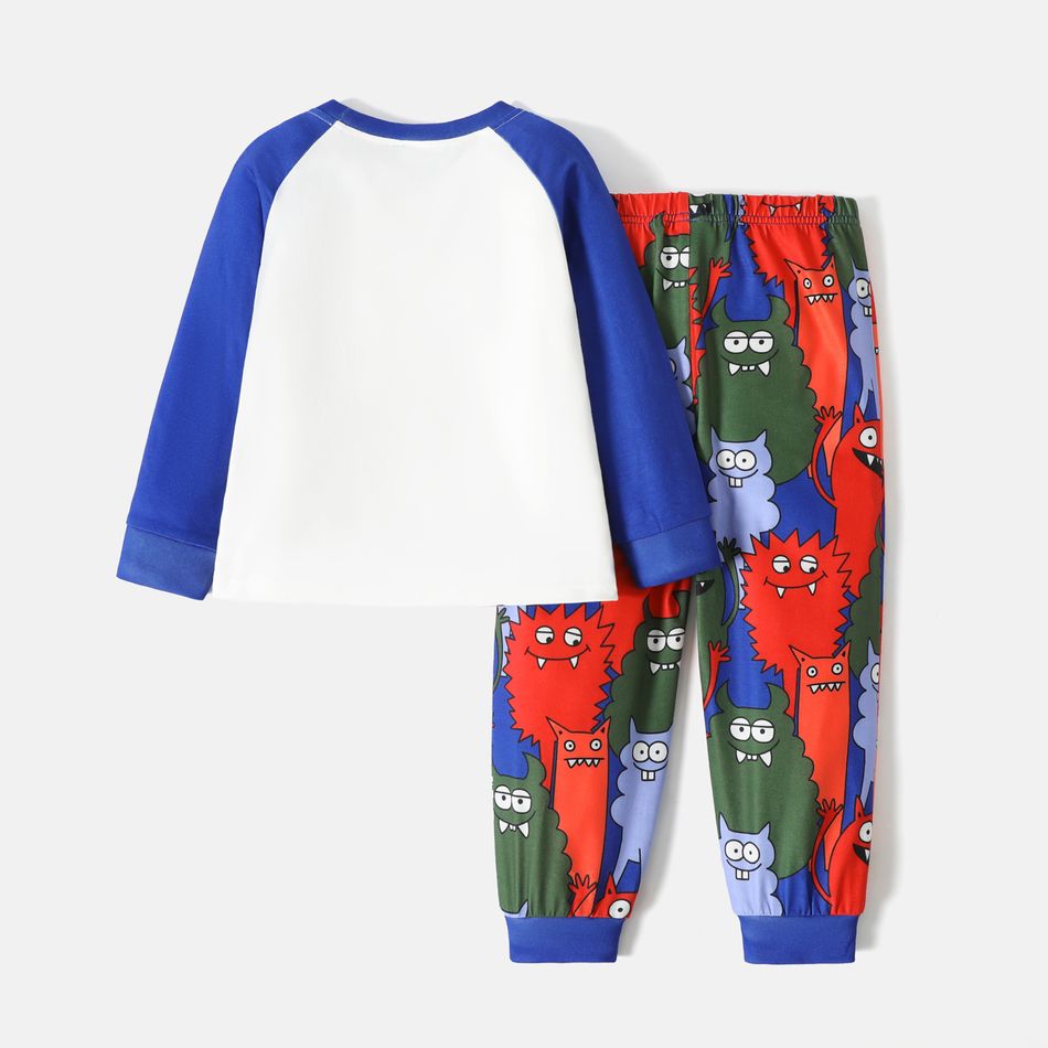2pcs Toddler Boy Animal Print Raglan Sleeve Tee and Pants Pajamas Sleepwear Set ColorBlock big image 2