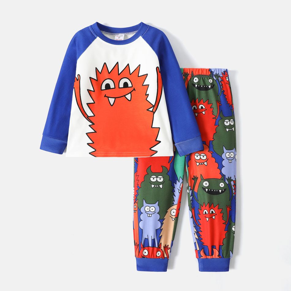 2pcs Toddler Boy Animal Print Raglan Sleeve Tee and Pants Pajamas Sleepwear Set ColorBlock big image 1