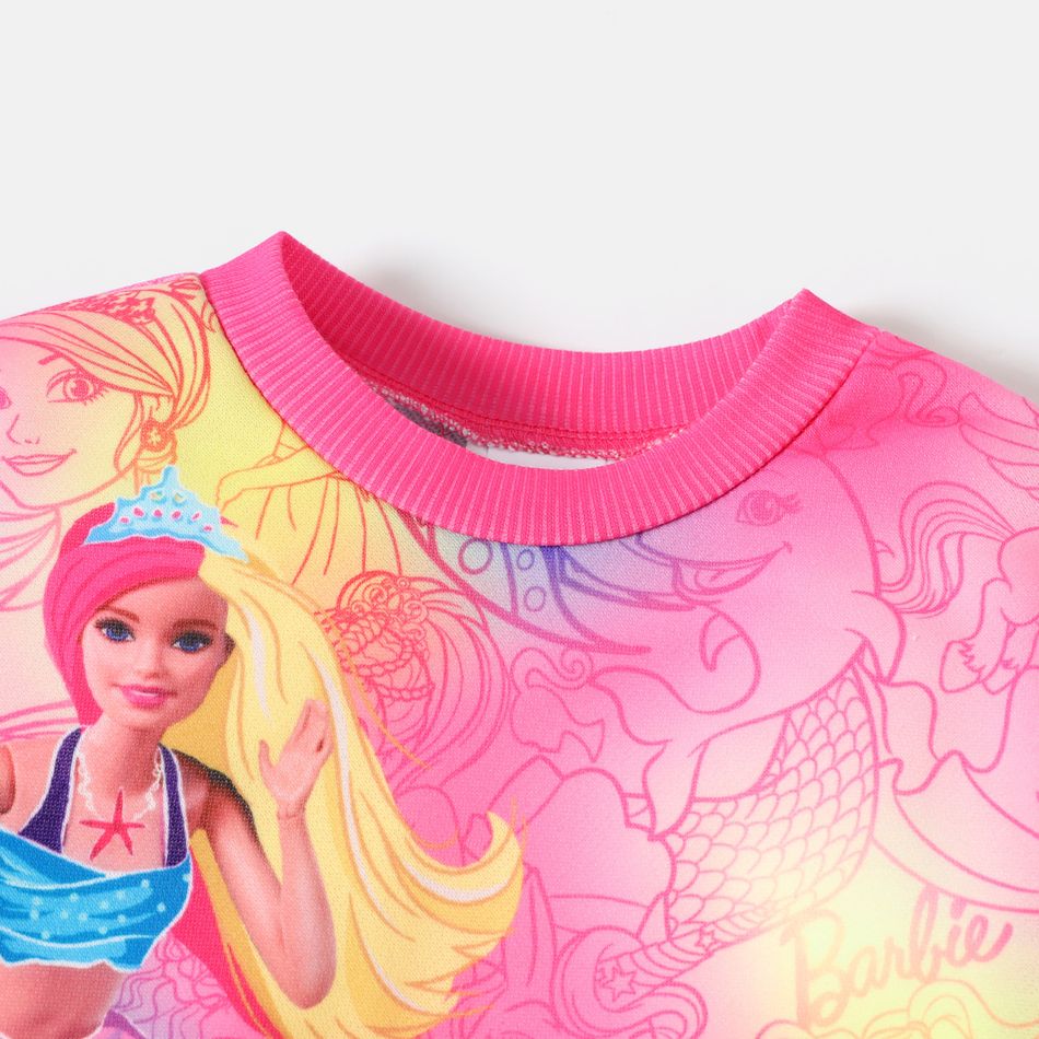 Barbie 2pcs Toddler Girl Allover Print Pink Pullover Sweatshirt and Pink Pants Set Pink big image 3