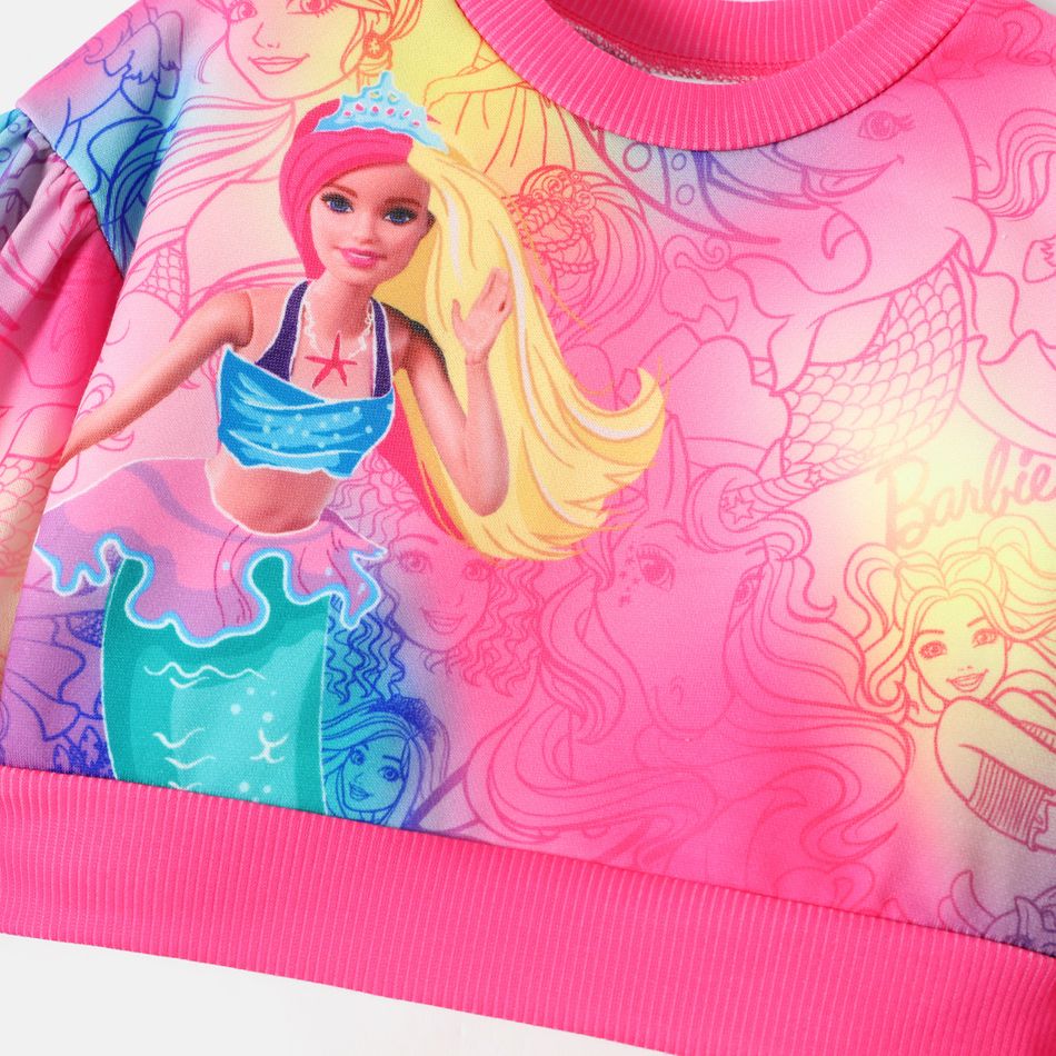 Barbie 2pcs Toddler Girl Allover Print Pink Pullover Sweatshirt and Pink Pants Set Pink big image 4