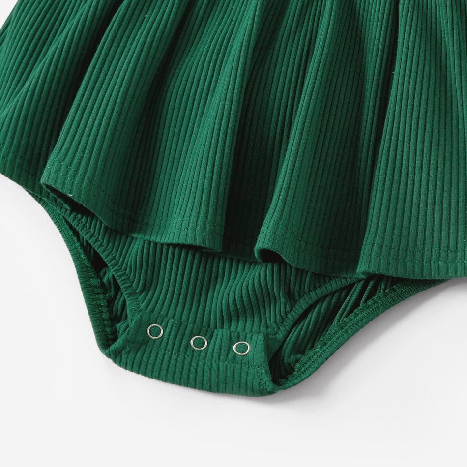 Mommy and Me Dark Green Cotton Rib Knit V Neck Long-sleeve Bodycon Dress blackishgreen big image 3