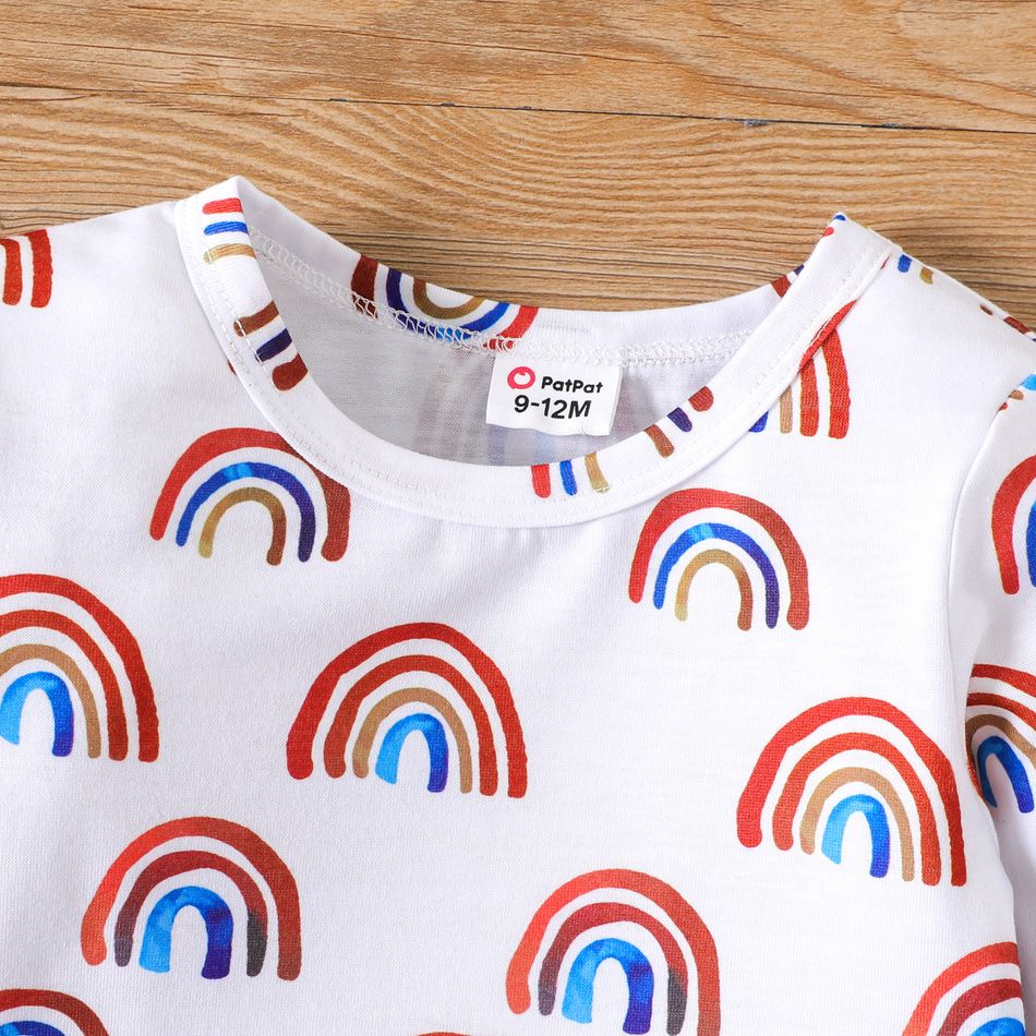 2pcs Baby Boy Allover Rainbow Print Long-sleeve T-shirt and Embroidered Overalls Set Caramel big image 4