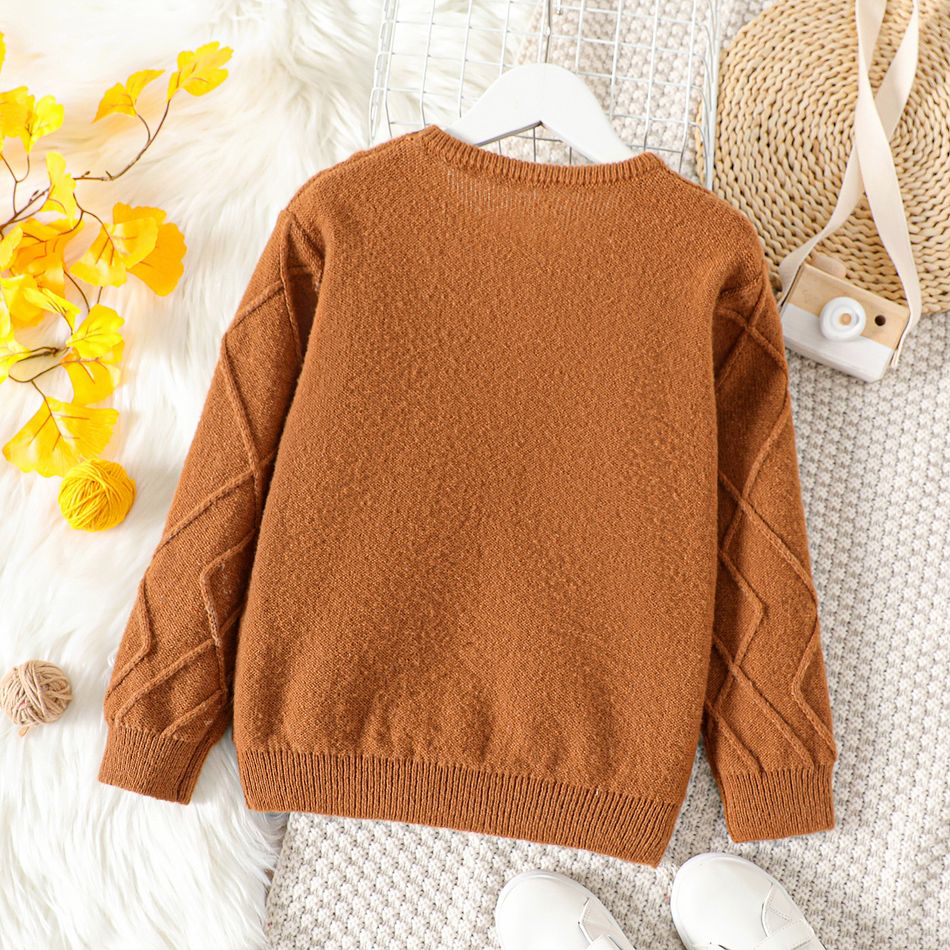 Kid Boy/Kid Girl Basic Solid Color Textured Knit Sweater Brown big image 3