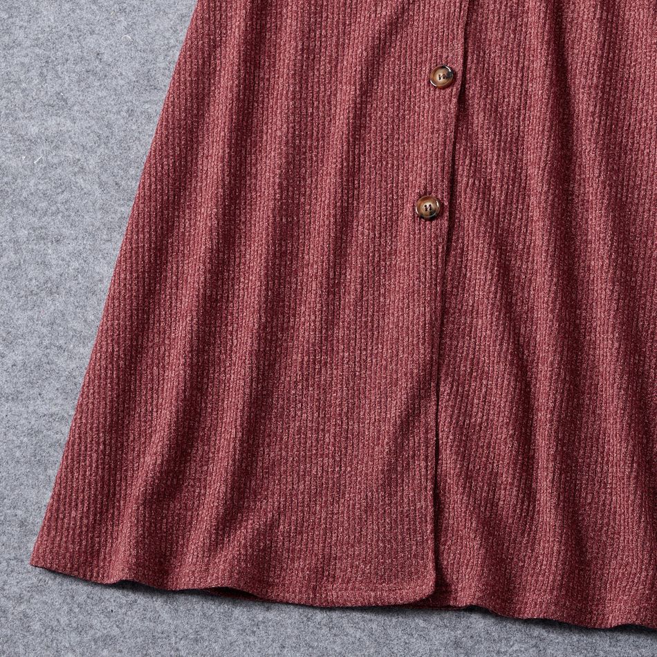 Mommy and Me Solid Rib Knit Long-sleeve Belted Midi Dress Burgundy big image 5