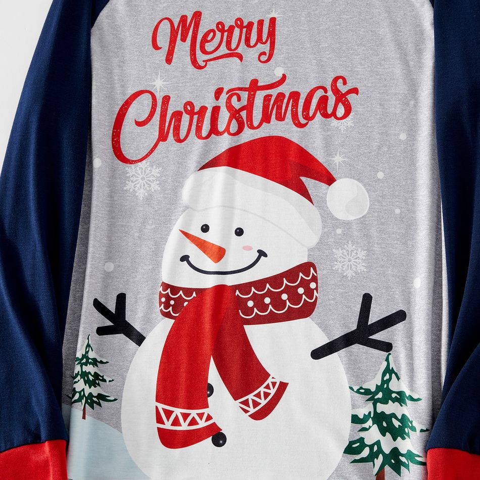Christmas Snowman & Letter Print Family Matching Raglan-sleeve Pajamas Sets (Flame Resistant) ColorBlock big image 3