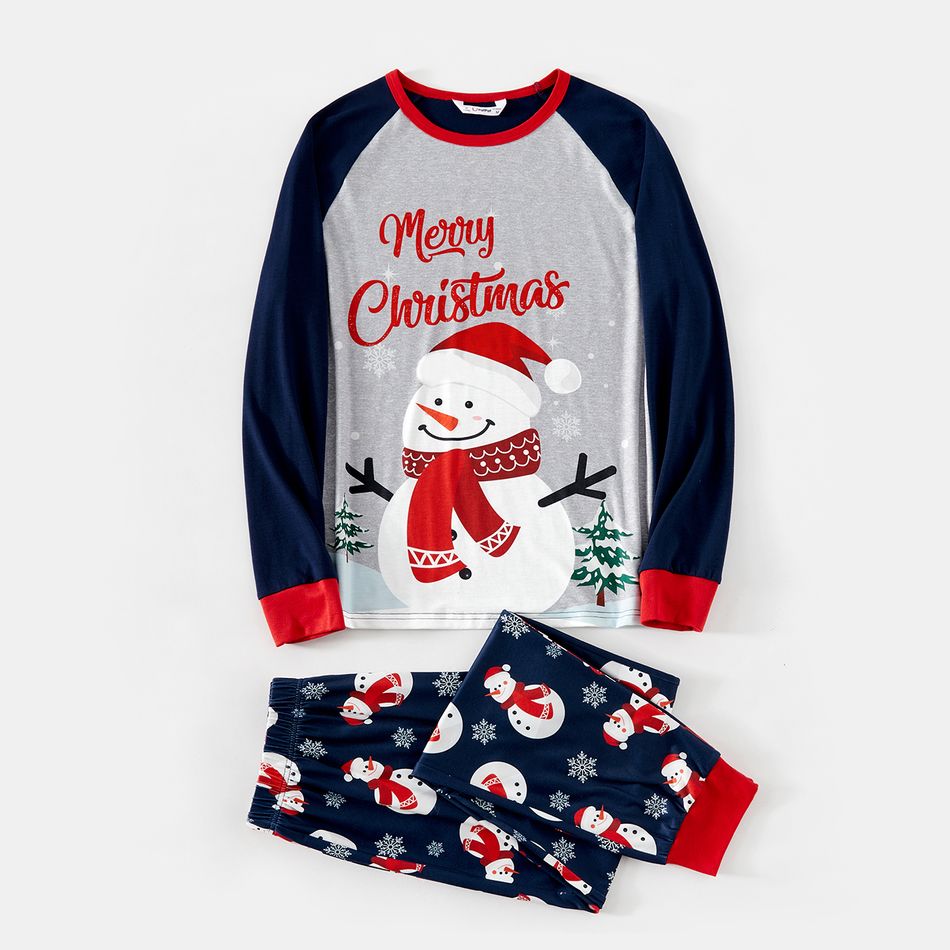 Christmas Snowman & Letter Print Family Matching Raglan-sleeve Pajamas Sets (Flame Resistant) ColorBlock big image 5