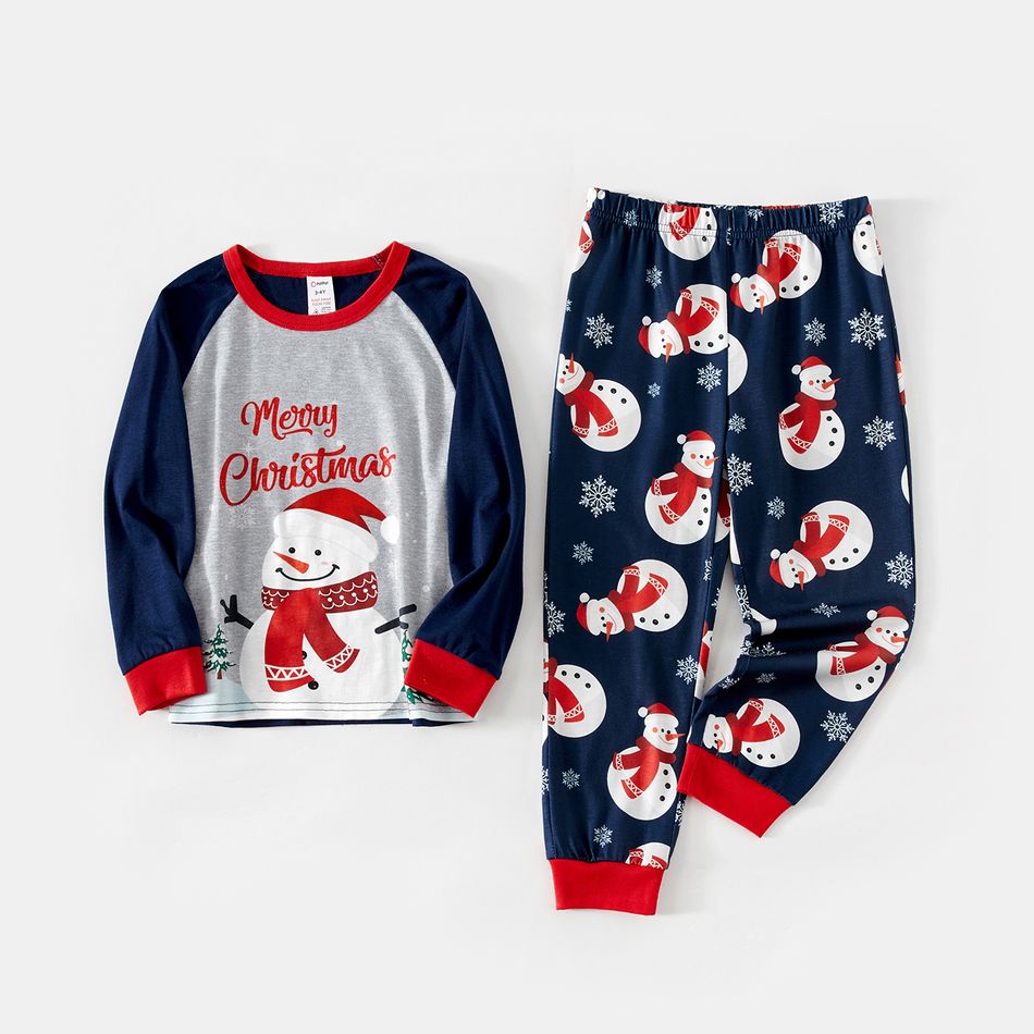 Christmas Snowman & Letter Print Family Matching Raglan-sleeve Pajamas Sets (Flame Resistant) ColorBlock big image 8