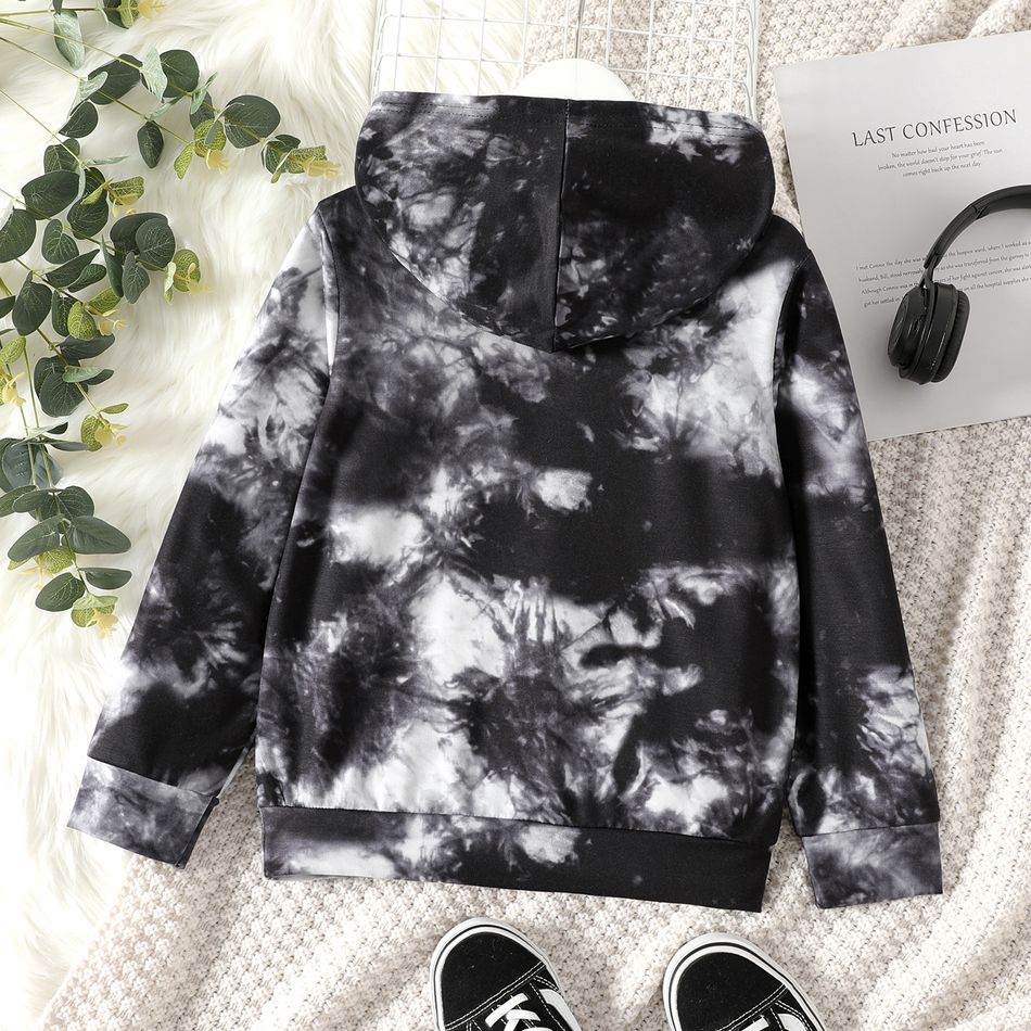Kid Boy Face Graphic Print Luminous Tie Dyed Hoodie Sweatshirt Black big image 3