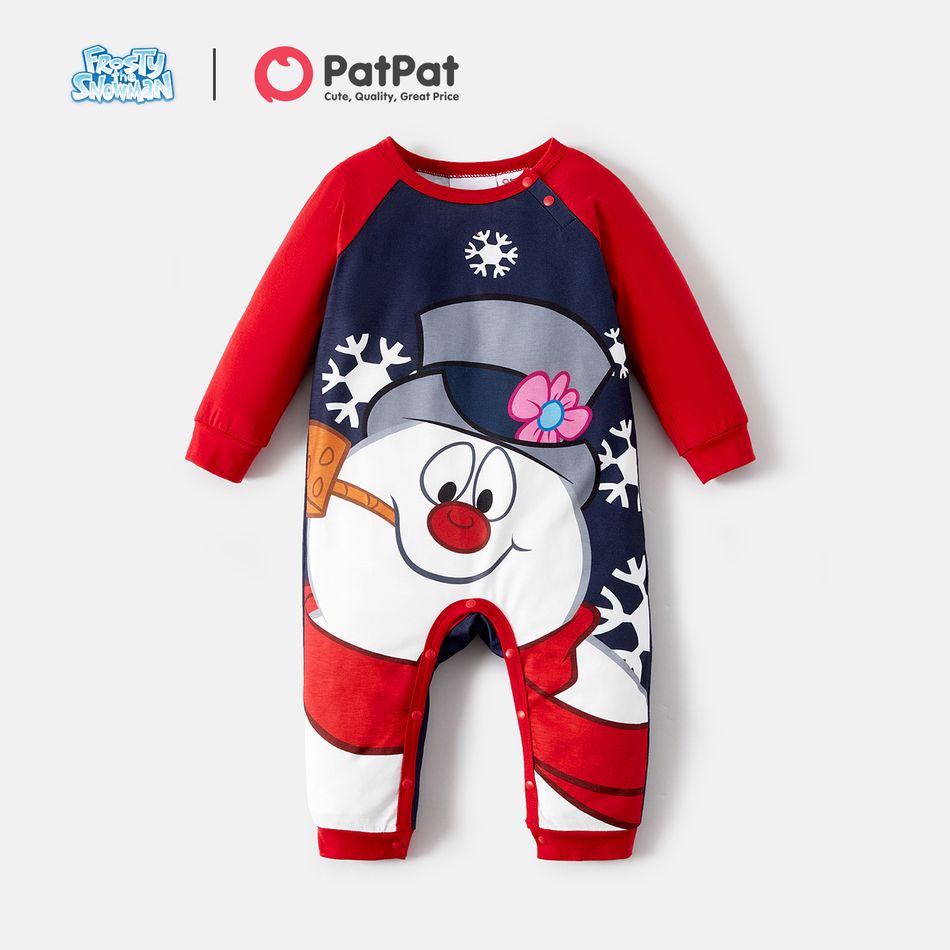 Frosty The Snowman Family Matching Christmas Snowman Print Raglan-sleeve Pajamas Sets (Flame Resistant) Black big image 12