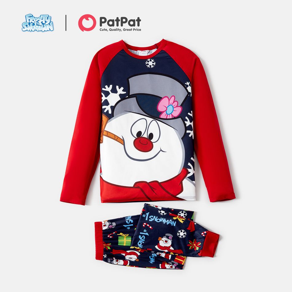 Frosty The Snowman Family Matching Christmas Snowman Print Raglan-sleeve Pajamas Sets (Flame Resistant) Black big image 2