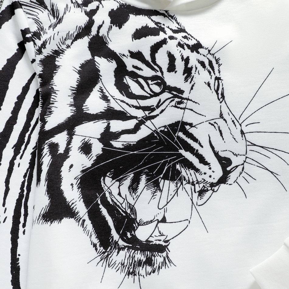 2pcs Kid Boy Tiger Print Hoodie Sweatshirt and Letter Print Pants Set White big image 4