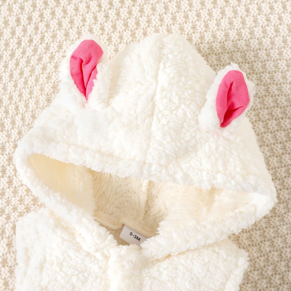 3pcs Baby Girl 3D Ears Fuzzy Fleece Sleeveless Romper and Striped Long-sleeve Set Rosy