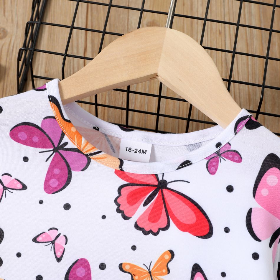 Toddler Girl Sweet Butterfly Print Long-sleeve Dress White big image 3