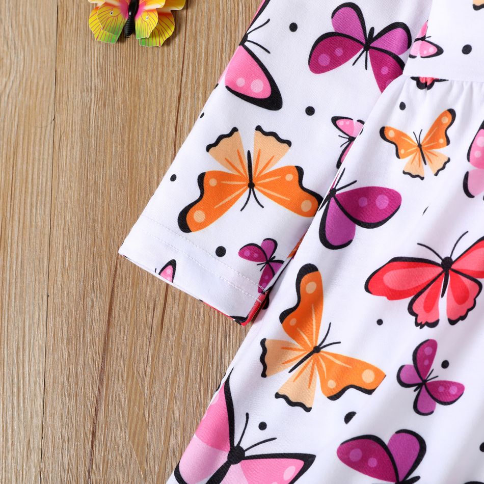 Toddler Girl Sweet Butterfly Print Long-sleeve Dress White big image 4