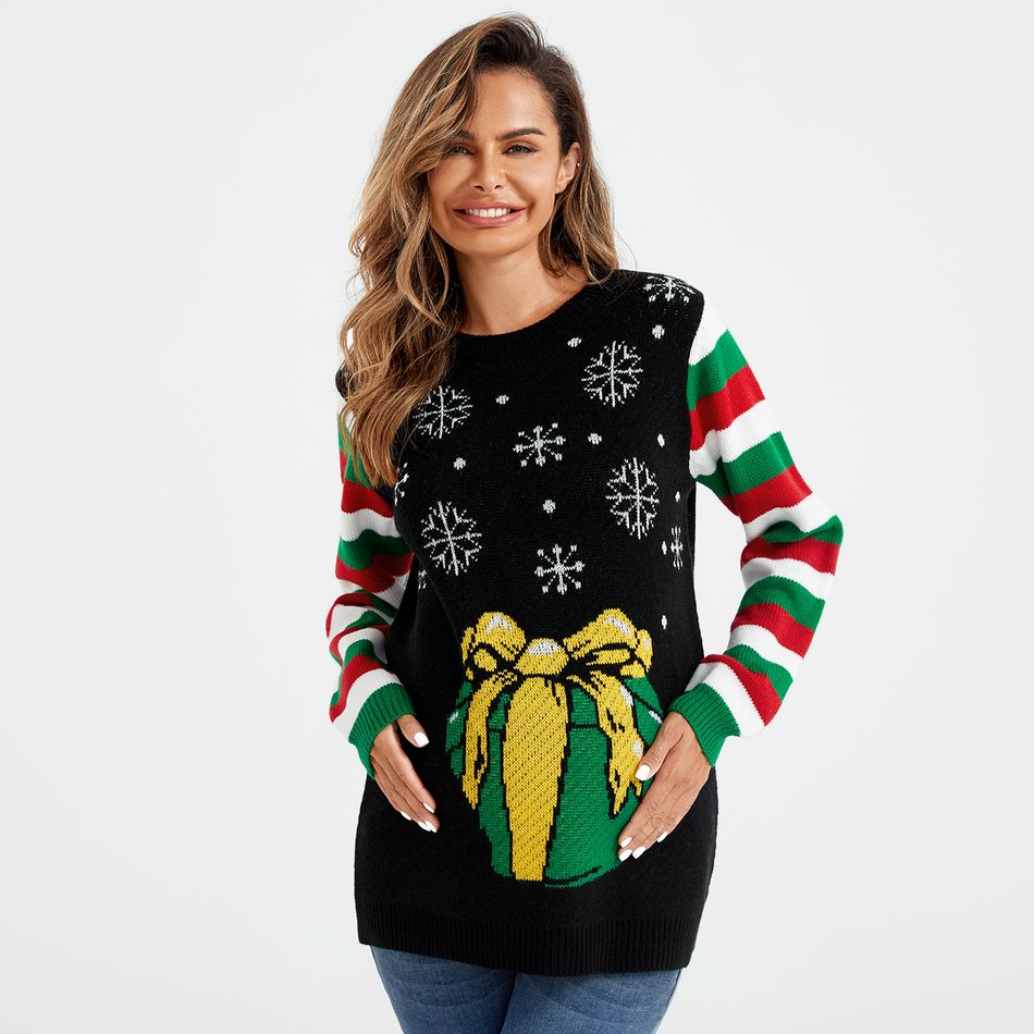 Maternity Christmas Pattern Long-sleeve Sweater Black
