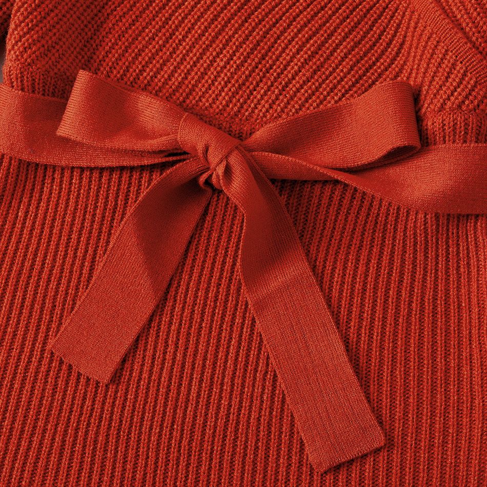 Mommy and Me Solid V Neck Long-sleeve Bodycon Sweater Dress Dullorange big image 4