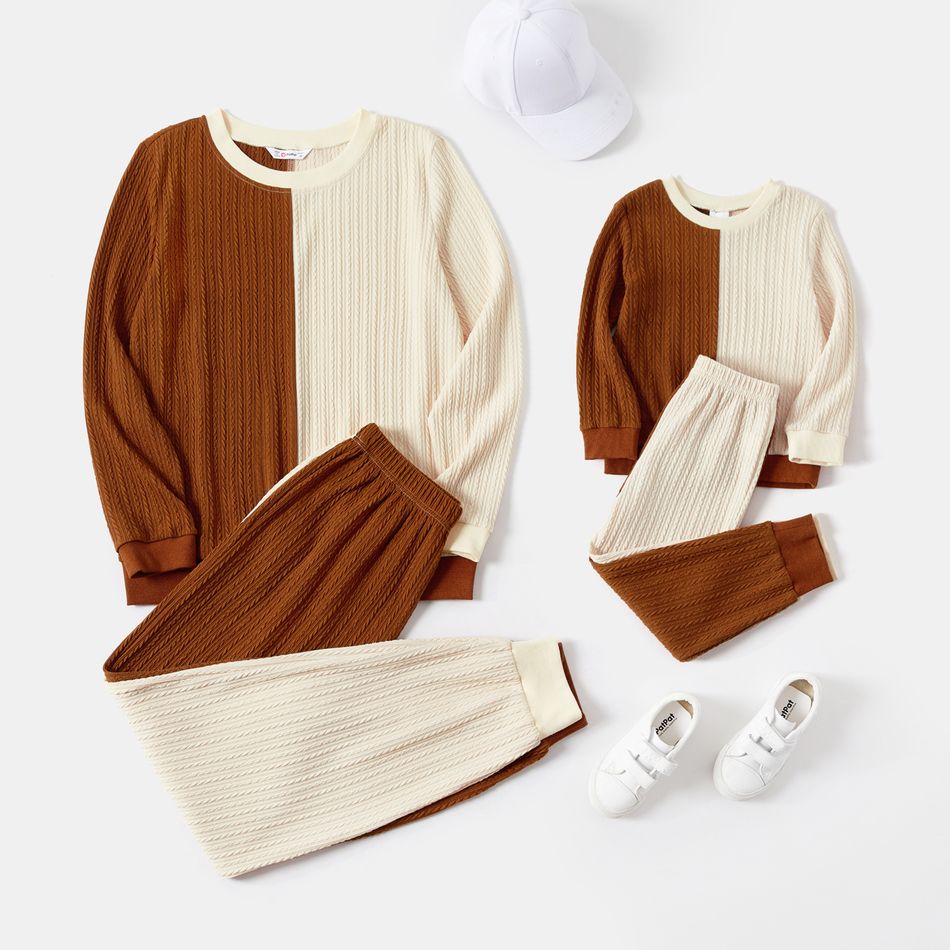 Mommy and Me Long-sleeve Colorblock Textured Sweatshirts and Sweatpants Sets ColorBlock