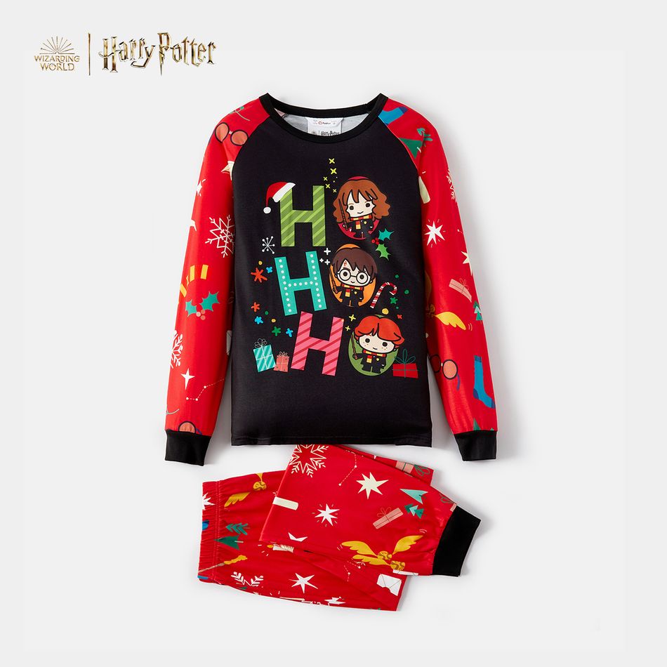 Harry Potter Natal Look de família Manga comprida Conjuntos de roupa para a família Pijamas (Flame Resistant) vermelho preto big image 5