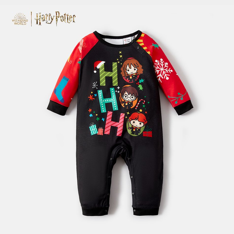 Harry Potter Natal Look de família Manga comprida Conjuntos de roupa para a família Pijamas (Flame Resistant) vermelho preto big image 13