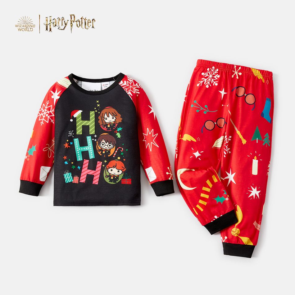 Harry Potter Family Matching Christmas Red Raglan-sleeve Graphic Pajamas Sets (Flame Resistant) redblack big image 9
